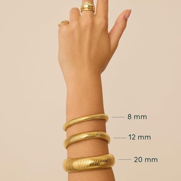 Stainless Steel 14K Gold Plated Waterproof Flexible Stretch Chunky Bangle for Wo - Picture 3 of 6